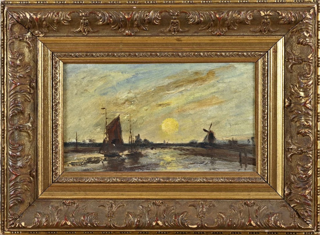 Painting, River view with sailboat and windmill (1 of 1)