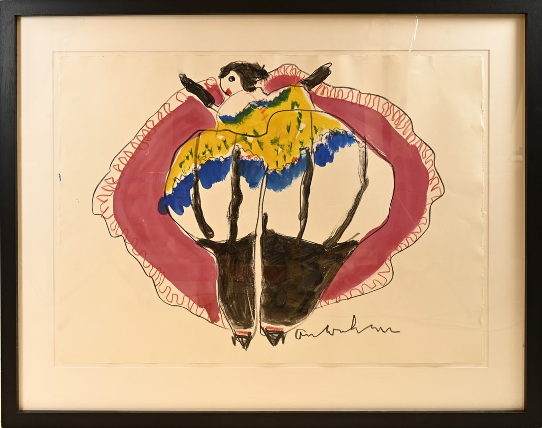Anton Heyboer, Plump erotic dancer: Large work by Anton Heyboer. 1924 - 2005. Curvy erotic dancer. Poster paint on paper. Dimensions: H 101 x W 128 cm. In good condition.
