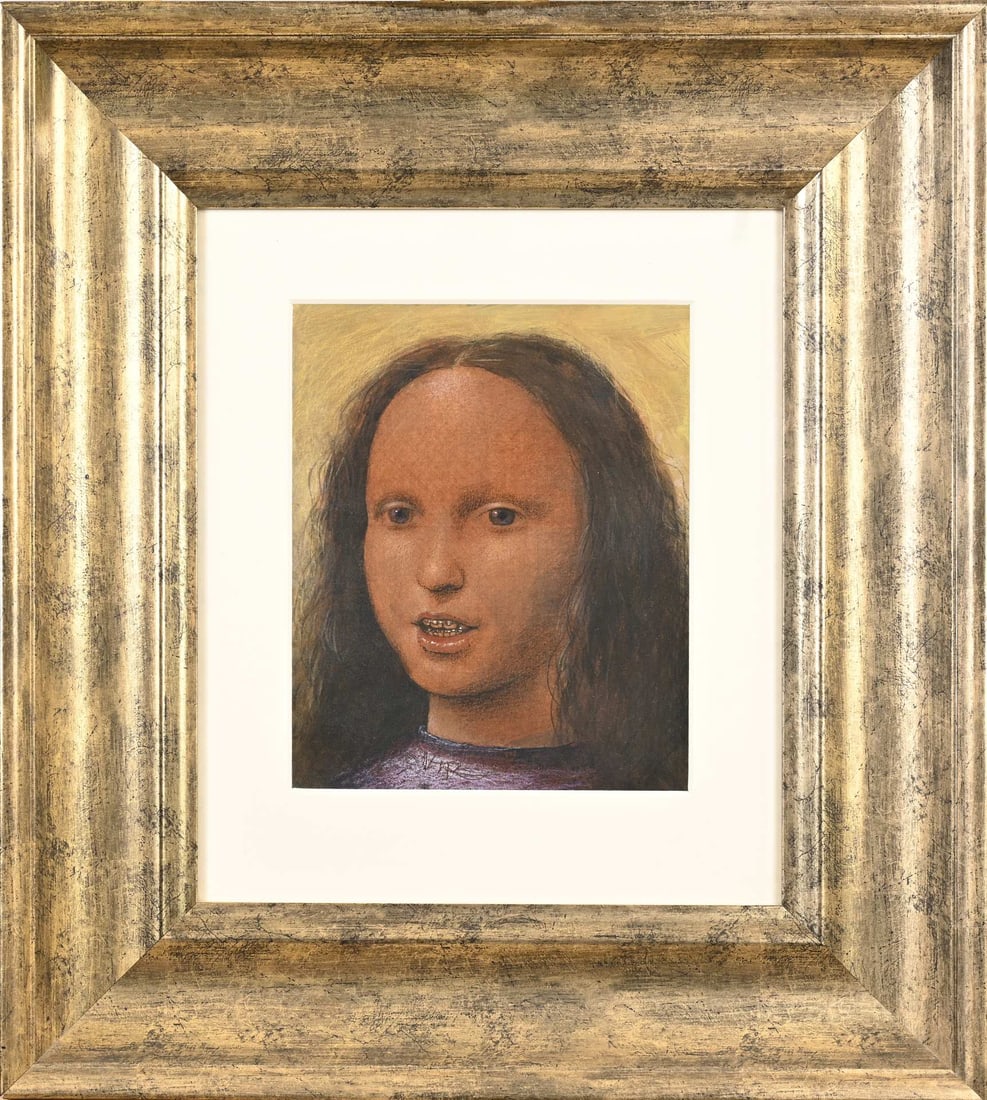 Peter van Poppel, Girl with Braces: Peter van Poppel. 1945 - 2023. Title: Braces. Girl with braces. Gouache on paper. Dimensions: H 31 x W 26 cm. In good condition.