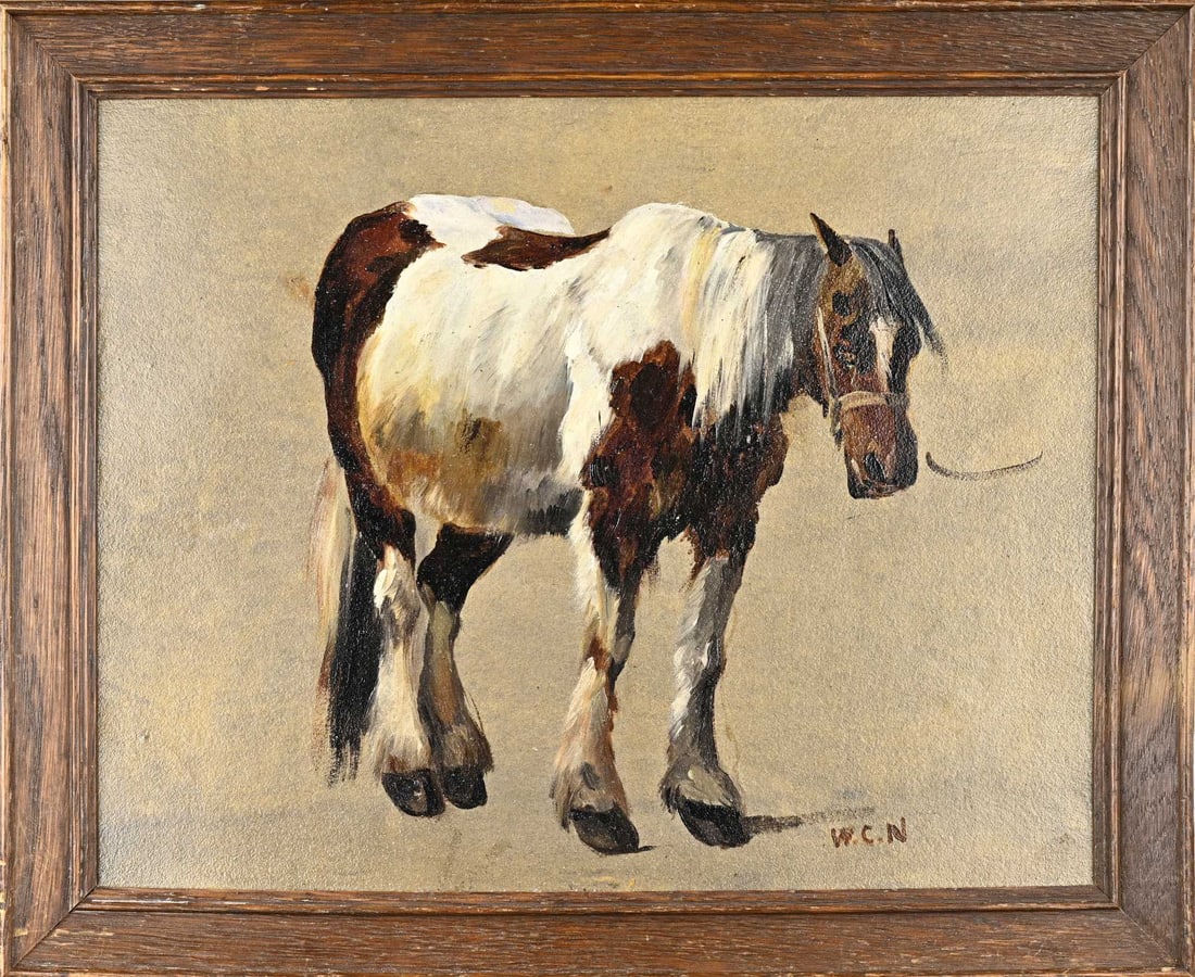 Monogram WCN, Study horse: Monogram WCN Study of a horse. Oil on artist's cardboard. Dimensions: H 25 x W 31 cm. In good condition.