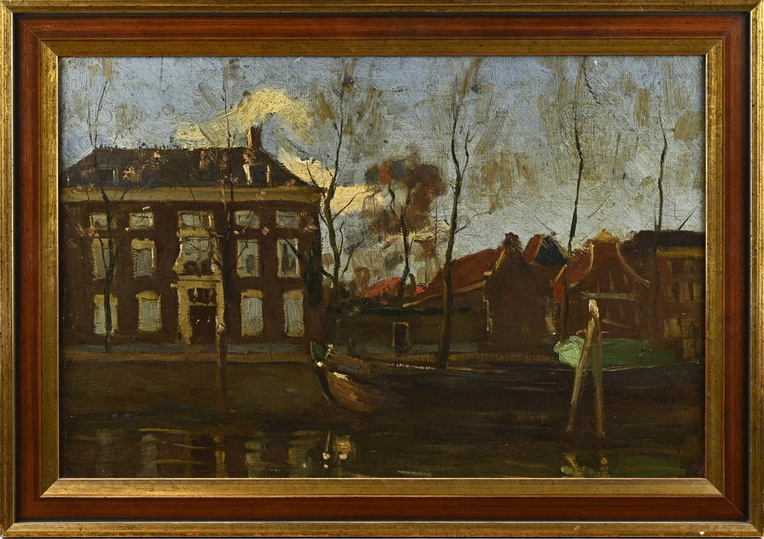 Monogram, Willem de Zwart, Dutch city canal with mansion: Monogram, Willem de Zwart. Dutch city canal with mansion. Oil on canvas. Dimensions: H 33 x W 48 cm. In good condition.
