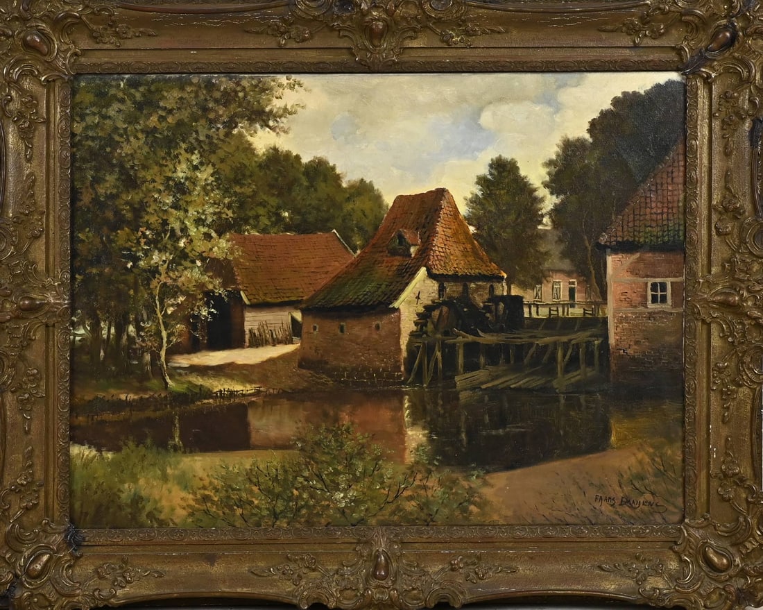 Frans Baaijens, Watermill Haaksbergen: Frans Baaijens. 1896 - 1970 Enschede. Watermill of Haaksbergen. Oil on canvas. Dimensions: H 60 x W 80 cm. In good condition.