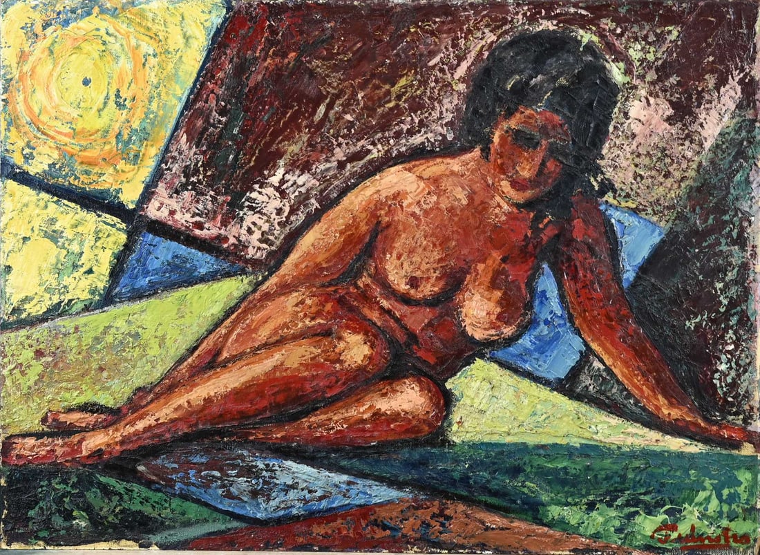 Tjeerd Tuinstra, Reclining Female Nude: Tjeerd Tuinstra. 1916 - 2001 Franeker. Reclining female nude. Oil on board. Dimensions: H 58 x W 79 cm. In good condition.