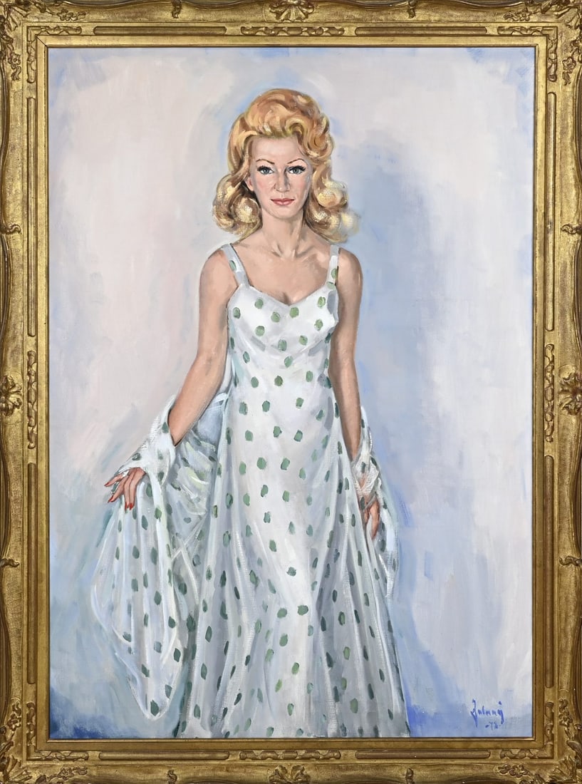 Unclearly signed, Impressionist portrait of a lady: Indistinctly signed. 20th century. Large impressionistic portrait of a lady. Oil on canvas. Dimensions: H 147 x W 100 cm. In good condition.