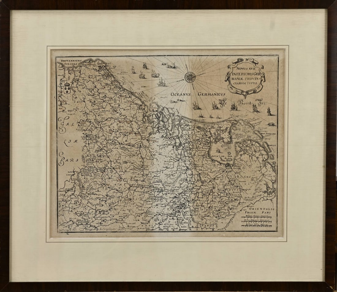 Antique map of the Netherlands: Antique map of Holland. Novus XVII Inferioris Germaniae Provinciarum Typos. By Kaspar Merian, 1627 - 1686. Partly discoloured. Dimensions: H 30 x W 37 cm. In good condition.
