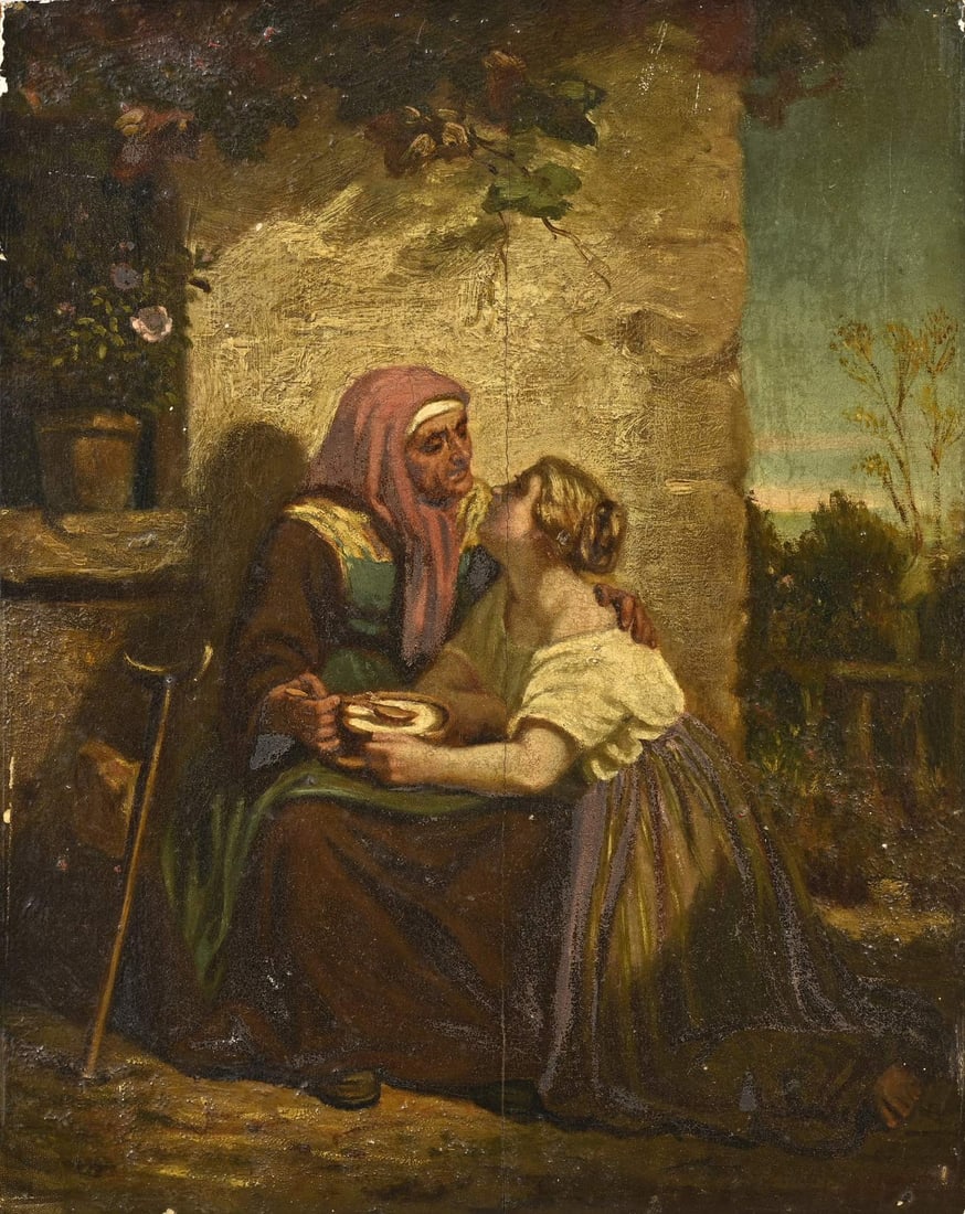Painting, Old woman receiving food (1 of 1)