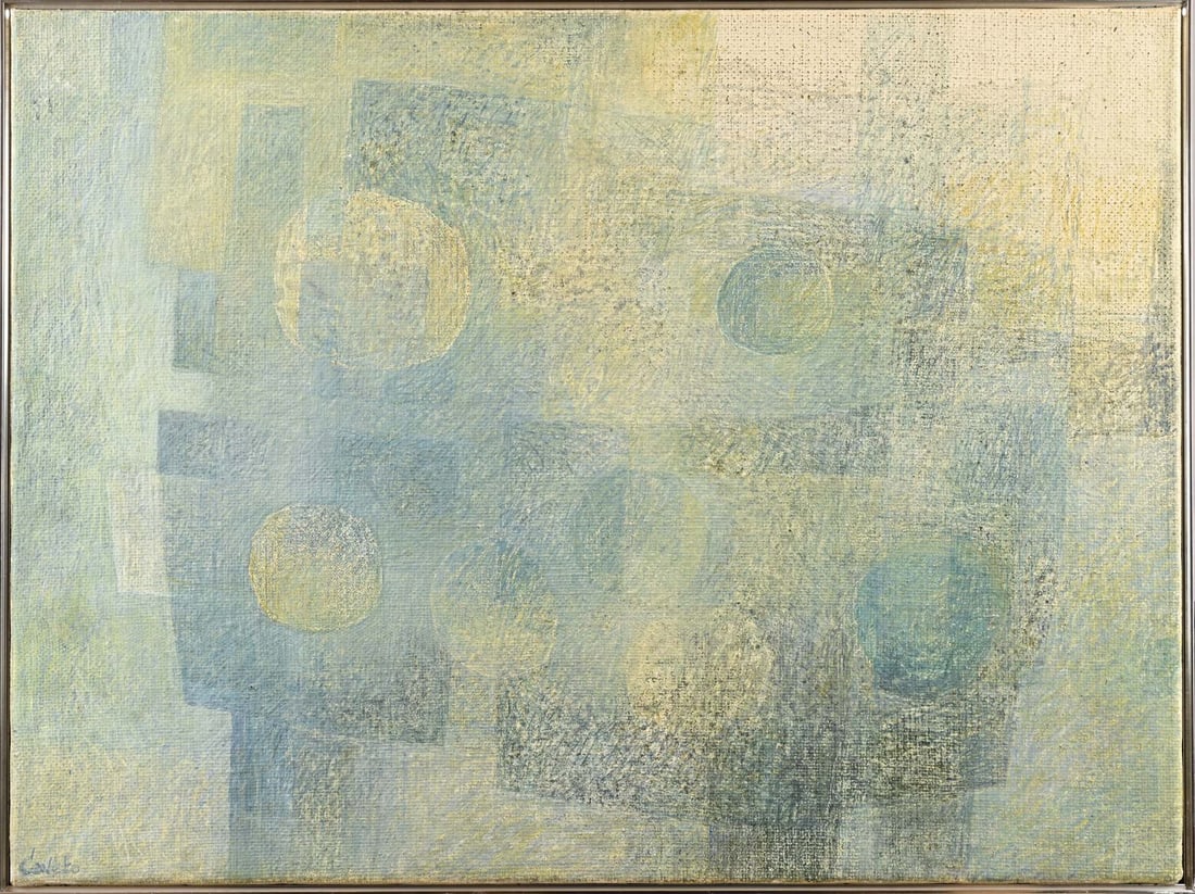 JJ Dohmen, Abstract: JJ Dohmen. 1923 - . Abstract representation. Acrylic on canvas. Dimensions: H 60 x W 80 cm. In good condition.