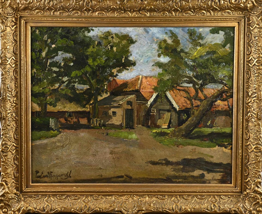 Piet van Wijngaerdt, Farm: Piet van Wijngaerdt. 1873 - 1964. Farmhouse. Oil on panel. Dimensions: H 36 x W 46 cm. In good condition.