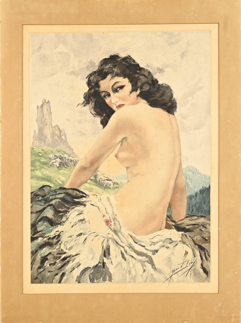 Yves Theys, Nue dans un paysage: Yves Theys. Lithograph from 1942. Title: Nue dans un paysage. Lithograph on paper. Dimensions: H 73 x W 52 cm. In good condition.