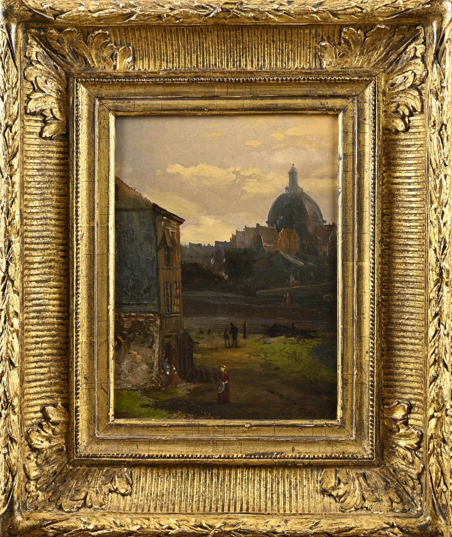 Painting, Cityscape with river and figures (1 of 1)