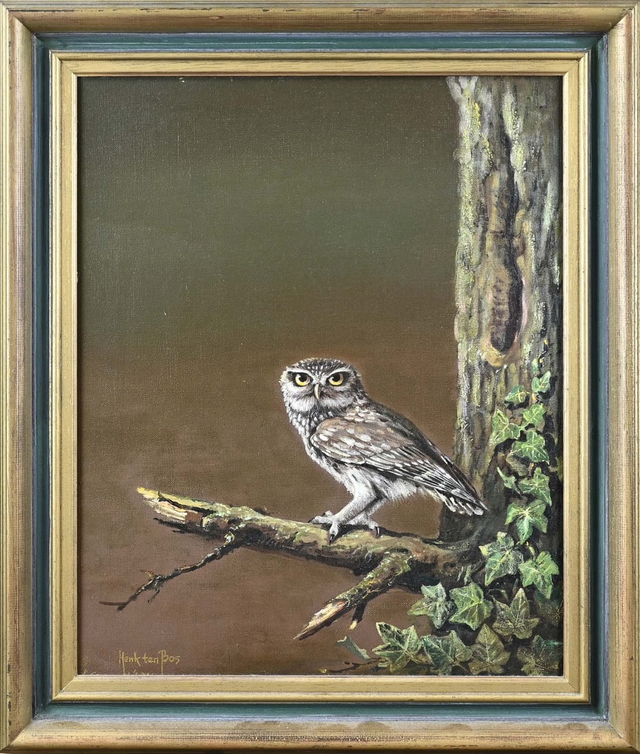 Henk ten Bos, Little Owl: Henk ten Bos, '84. Oil on linen. Dimensions: H 50 x W 40 cm. In good condition.