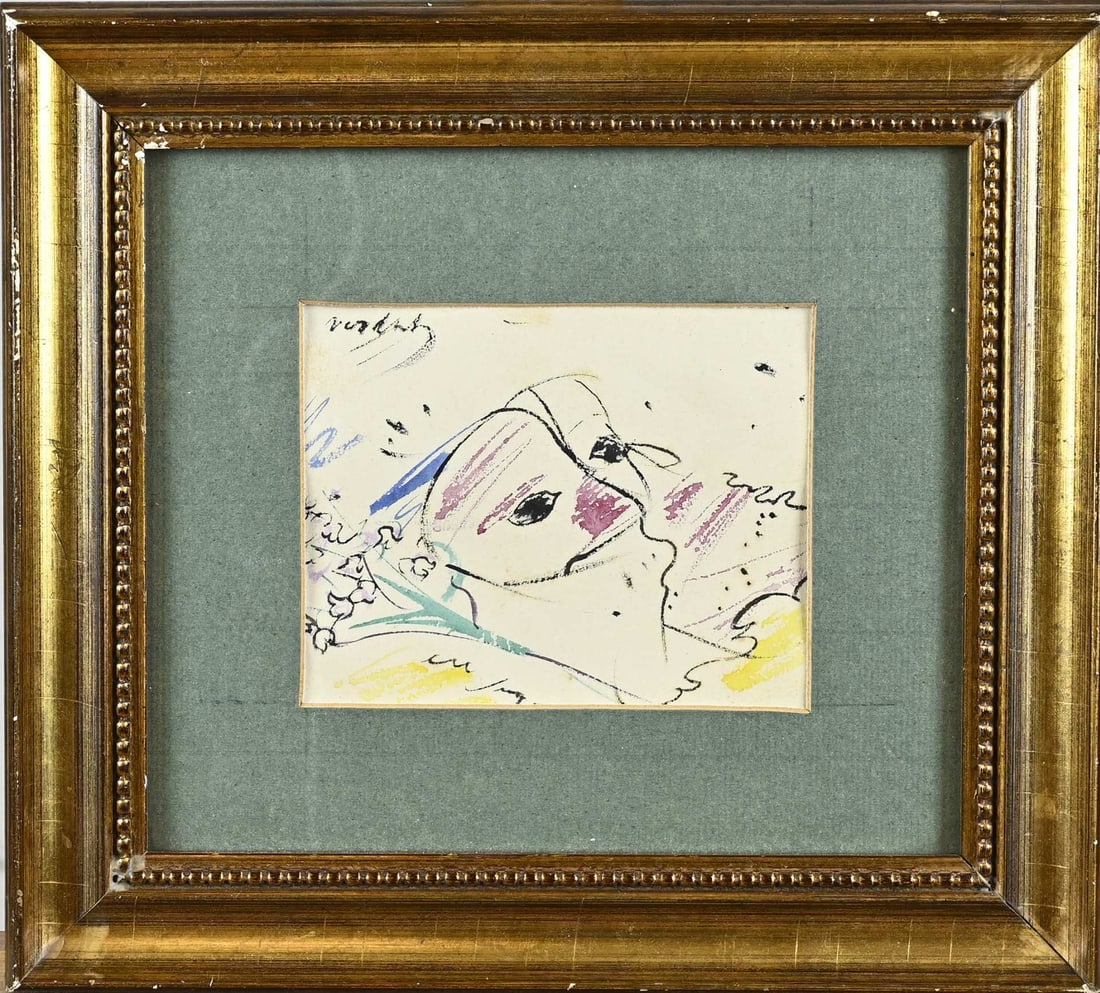 Verdonk or Voskuil?, Modern face: Indistinctly signed. Verdonk or Voskuil? Modern face. Mixed media on paper. Dimensions: H 11.5 x W 14.5 cm. In good condition.