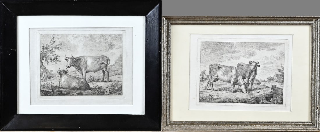 2x Antique etching, 2x Landscape with cows (1 of 1)
