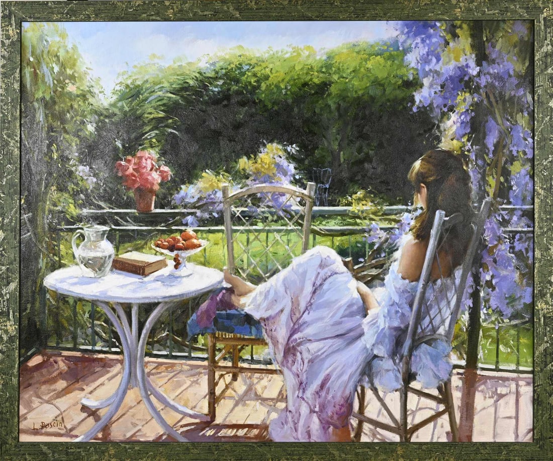 Louis Pascin, Woman on a Terrace: Louis Pascin. 1957 - . French School. Woman on a terrace. Oil on canvas. Dimensions: H 80 x W 100 cm. In good condition.