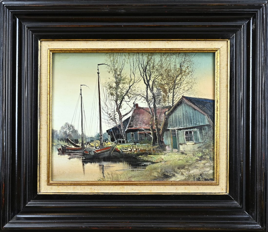 Painting, Farmhouse with flat-bottomed boats (1 of 1)