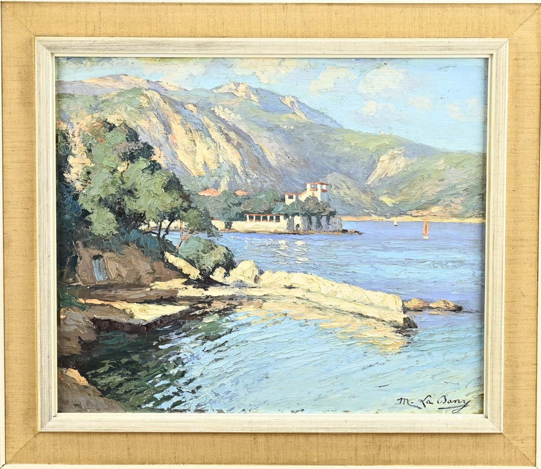 M. La Bany, Mediterranean coastal view: Maurice La Bany. 1880 - 1960. Mediterranean coastal landscape. Oil on panel. Dimensions: H 30 x W 35 cm. In good condition.