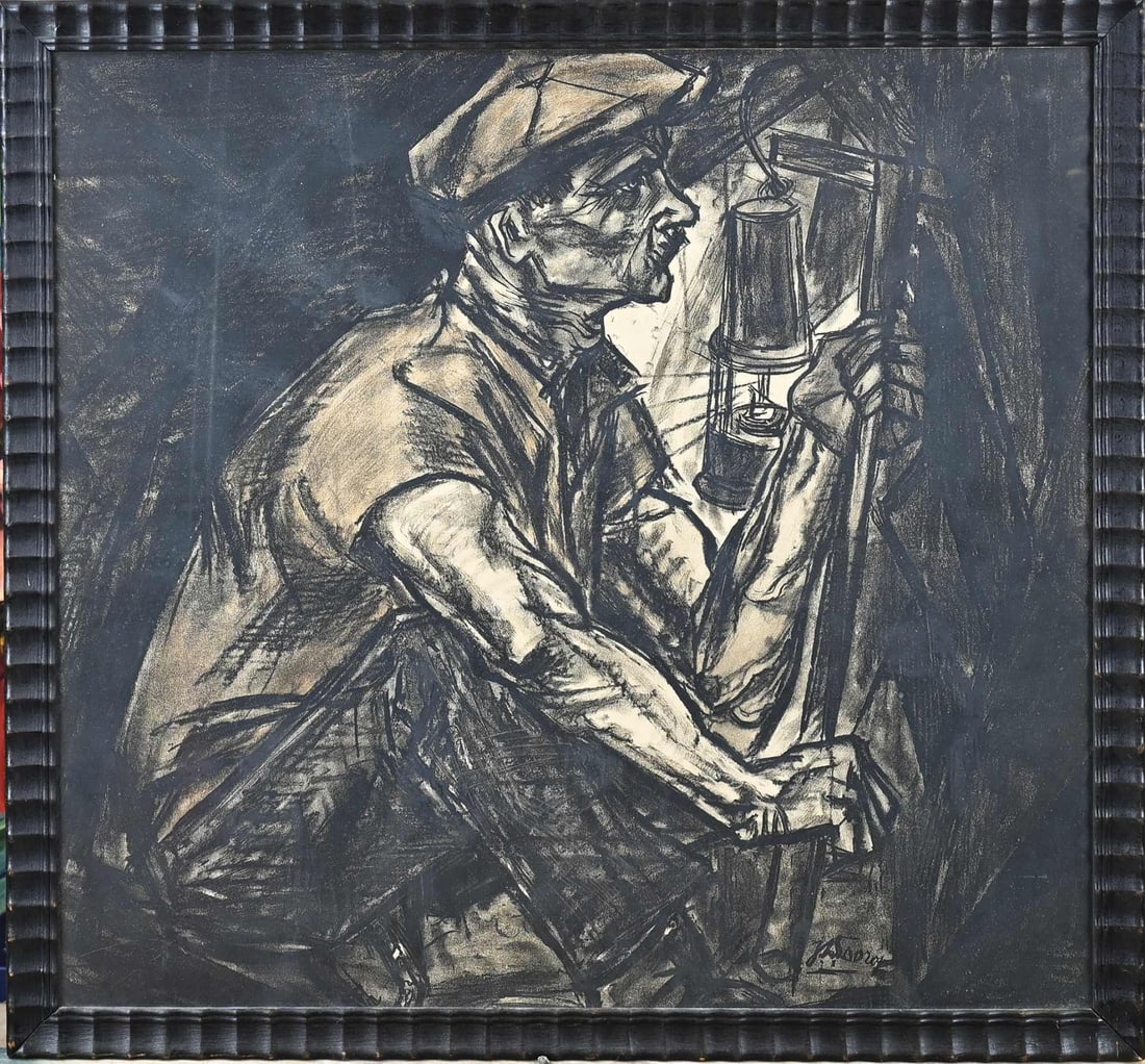 Jan Toorop, The Miner: Jan Toorop. 1858 - 1928. Lithograph. The Miner. Lithograph on paper. Dimensions: H 70 x W 65 cm. In good condition.