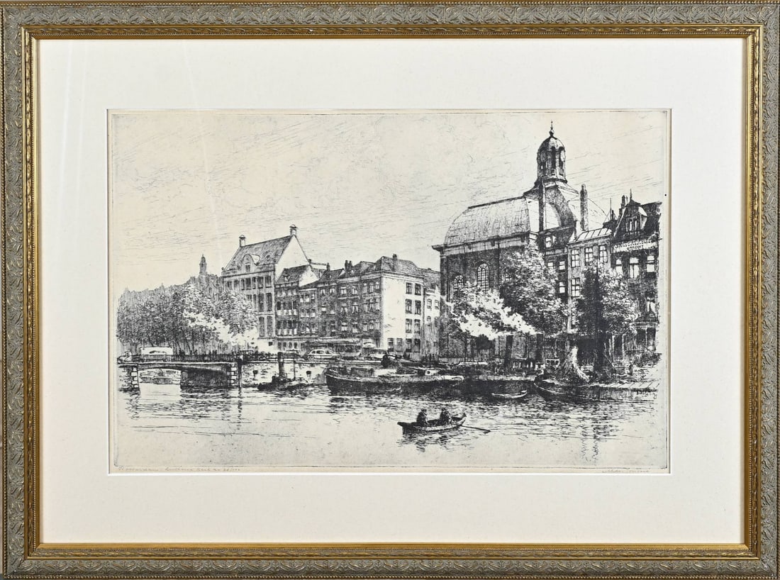 M. de Jongere, Lutheran Church Rotterdam: M. de Jongere. 1912 - 1978. Etching, Lutheran Church Rotterdam. No. 26/100. Etching on paper. Dimensions: H 33 x W 52 cm. In good condition.