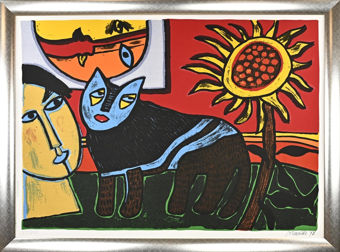 Lithograph by Corneille, Cat with Sunflower (1 of 1)