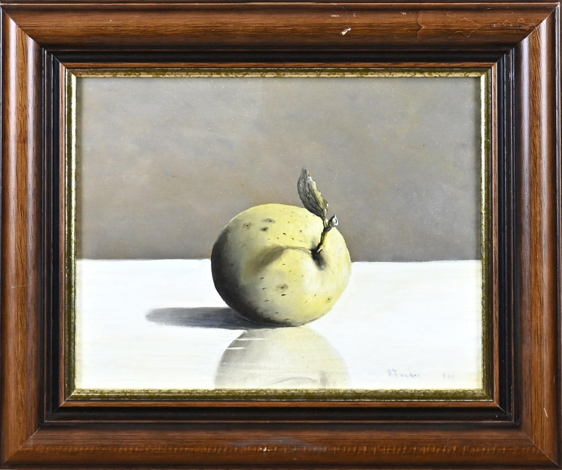 Henk Poeder, Still Life: Henk Poeder. 1897 - 1958. Still life with apple. Oil on panel. Dimensions: H 20 x W 25 cm. In good condition.