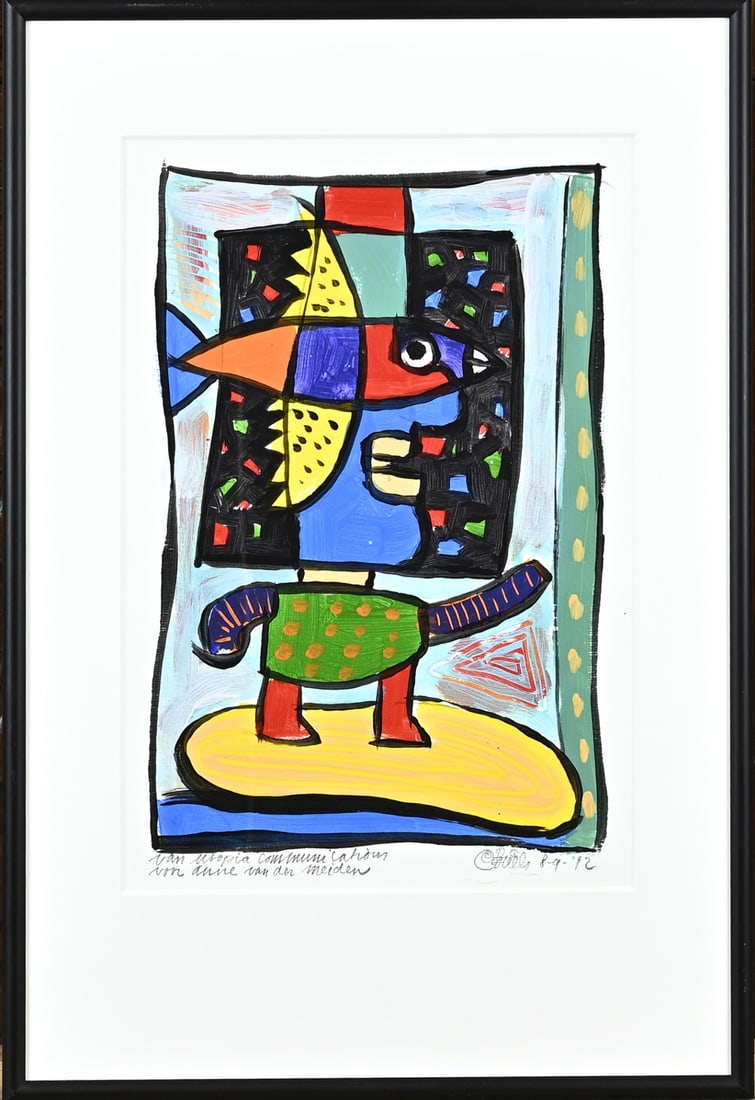 Clemens Briels, Original work: Clemens Briels, 1992. 1946 - . Original work with anecdote. Acrylic on paper. Dimensions: H 29 x W 20 cm. In good condition.
