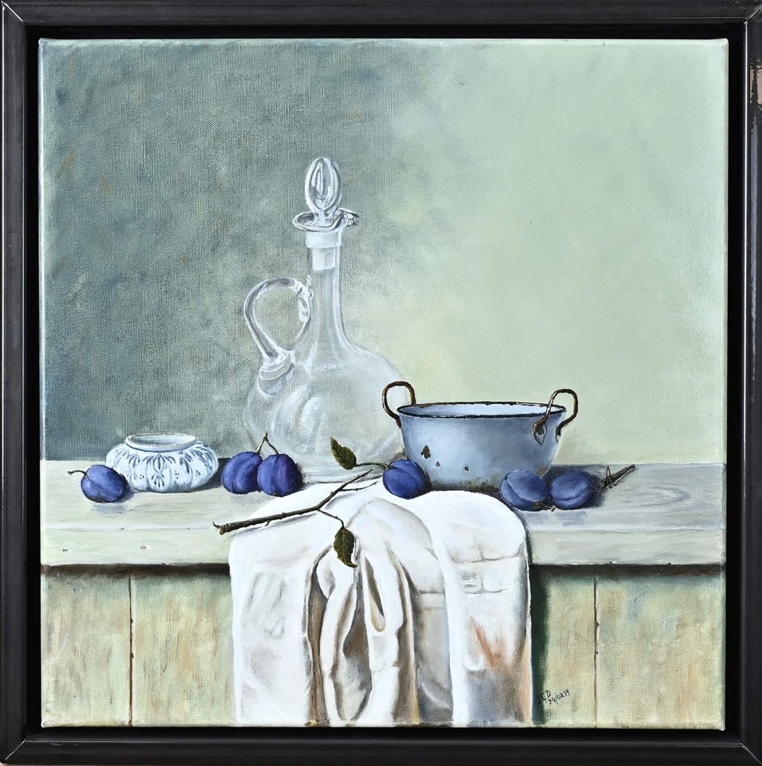 J. Dekker, Still Life: Janny Dekker, 2017. Still life. Oil on linen. In a metal frame. Dimensions: H 50 x W 50 cm. In good condition.