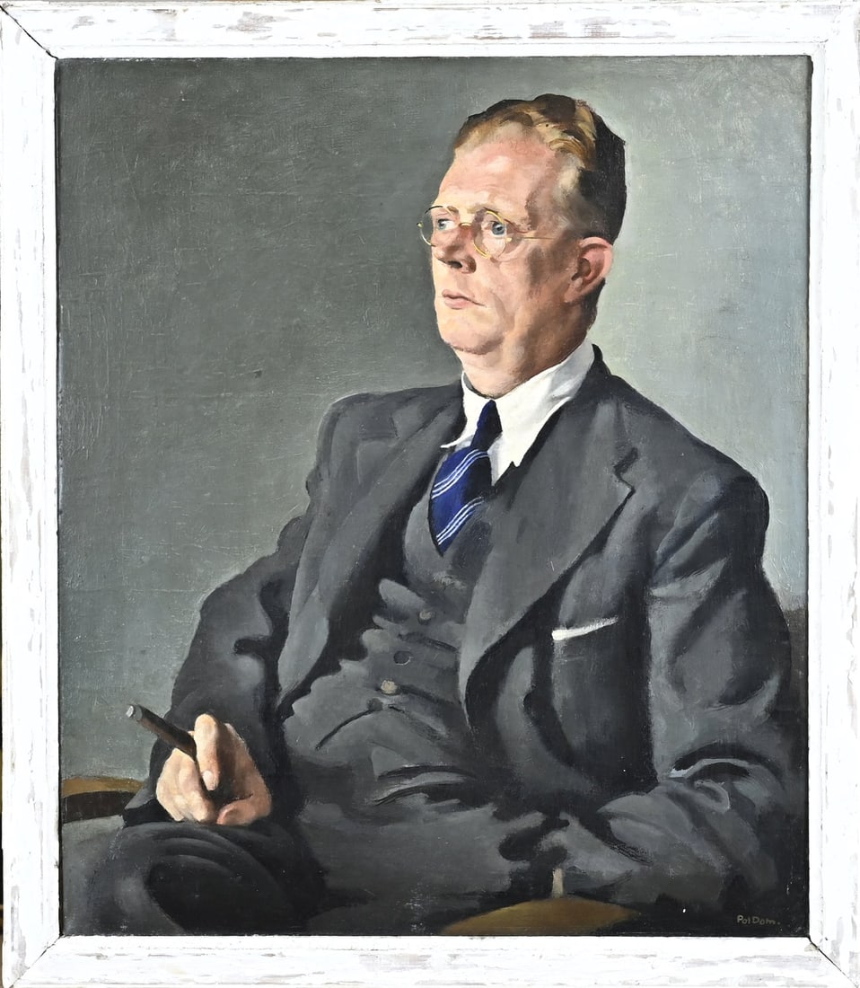 Pol Dom, Portrait: Pol Dom. 1885 - 1978. Portrait of Mr. BH with a cigar. Oil on canvas. Dimensions: H 65 x W 54 cm. In good condition.