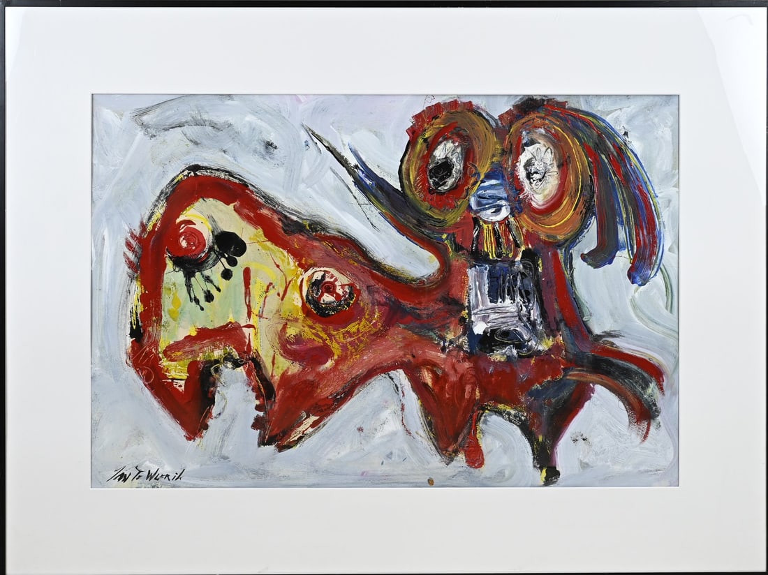 Jan te Wierik, Fantasy figures: Large work by Jan te Wierik. 1954 - 2002. Fantasy figures depiction. Acrylic on paper. Dimensions: H 60 x W 90 cm. In good condition.