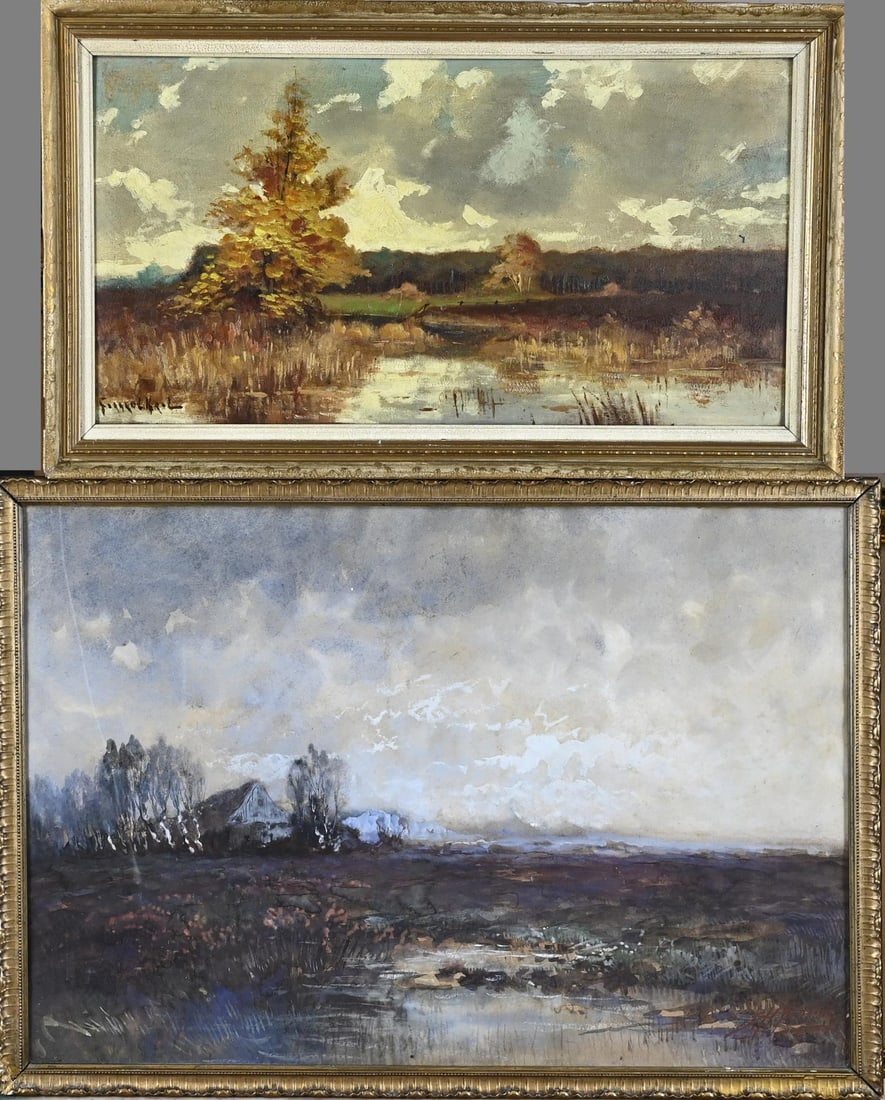 G. Krol + BH Bolink, 2x Aamsveen: 2x Twentse School, Enschede. 1x Gerard Krol, 1882 - 1950. Aamsveen. Oil on canvas. 1x BH Bolink. 1876 - 1950. Aamsveen. Pastel on paper. Dimensions: 57 - 68 cm. In good condition.