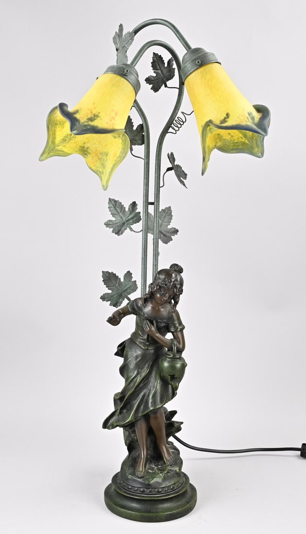 Floor lamp (female), H 77 cm.: Art Nouveau style table lamp with figure. Second half of the 20th century. Dimensions: H 77 cm. In good condition.