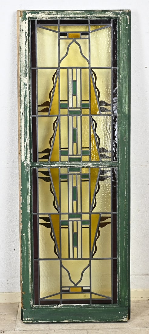 Jaap Gidding, Stained glass window: Large Art Deco stained-glass window by Jaap Gidding. 1887 – 1955. The Hague Style. Circa 1920. Known for, among other things, the designs for the Tuschinski Theatre/Cinema in Amsterdam.