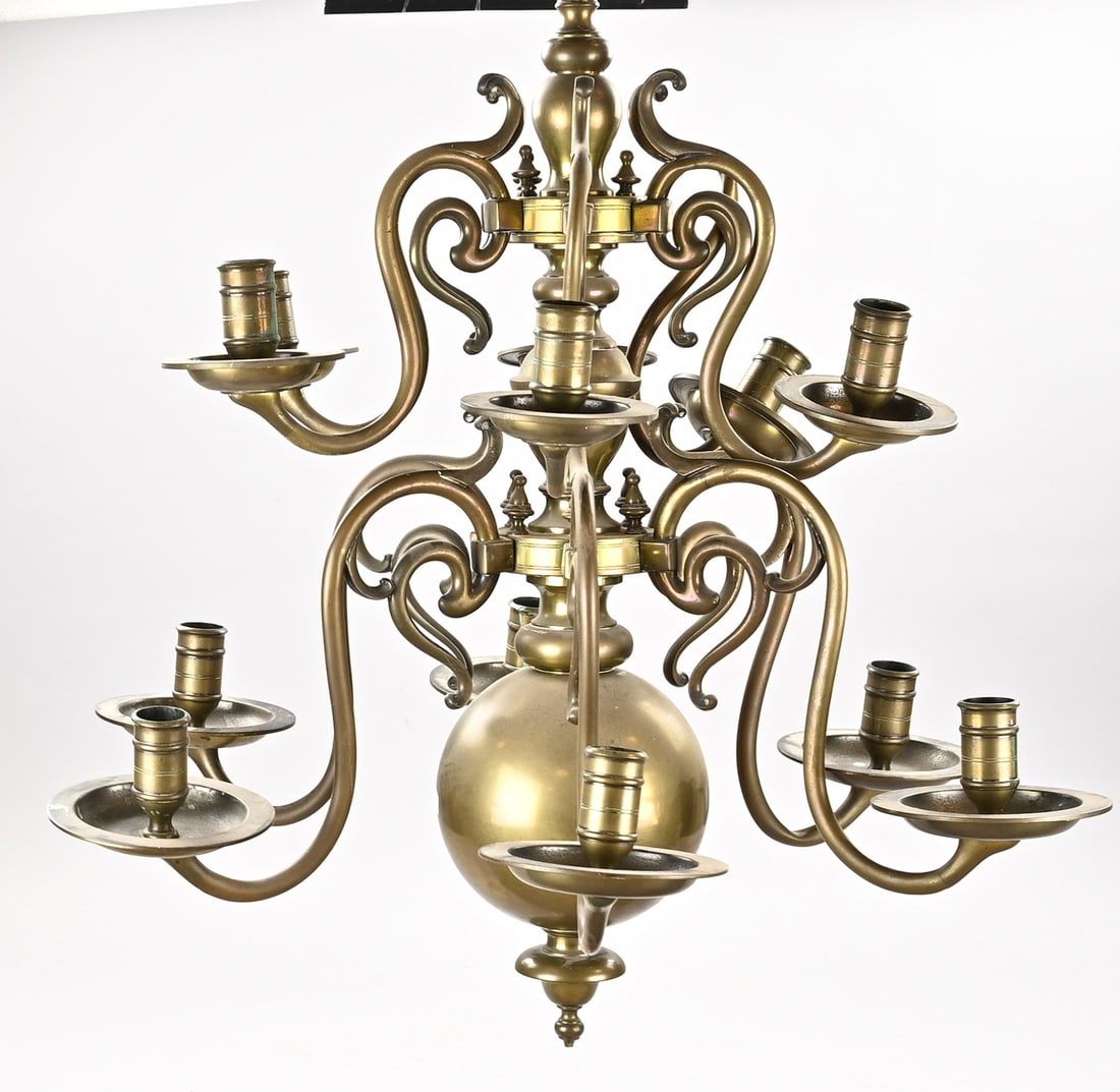 Bronze chandelier Ø 65 cm.: Antique Dutch bronze candle chandelier. Circa 1900. Dimensions: 74 x Ø 65 cm. In good condition.