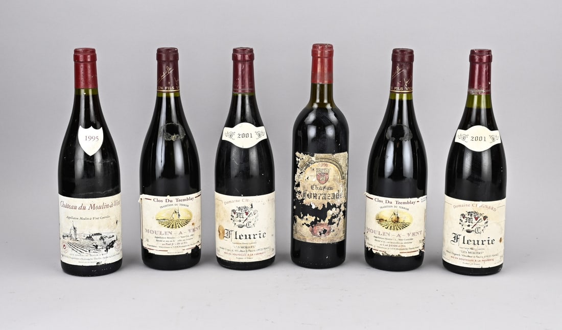 Lot of wine (miscellaneous): Lot with various bottles of wine. Under which; 2x Moulin a vent clos du tremblay 2000. 1x Chateau du moulin a vent 1995. 2x Fleurie les Moriers Domaine Chignord 2001. 1x Chateau Fonread 1996