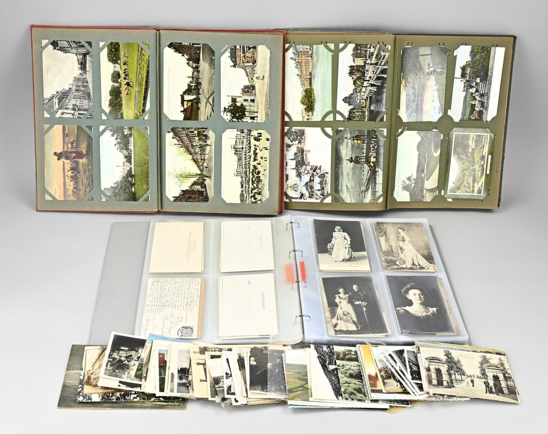 3x Postcard collector's album (Netherlands/Germany): Three collector albums with antique postcards. The Netherlands + Germany. First half of the 20th century. Dimensions: 34 x 9 x 25 cm. In good condition.