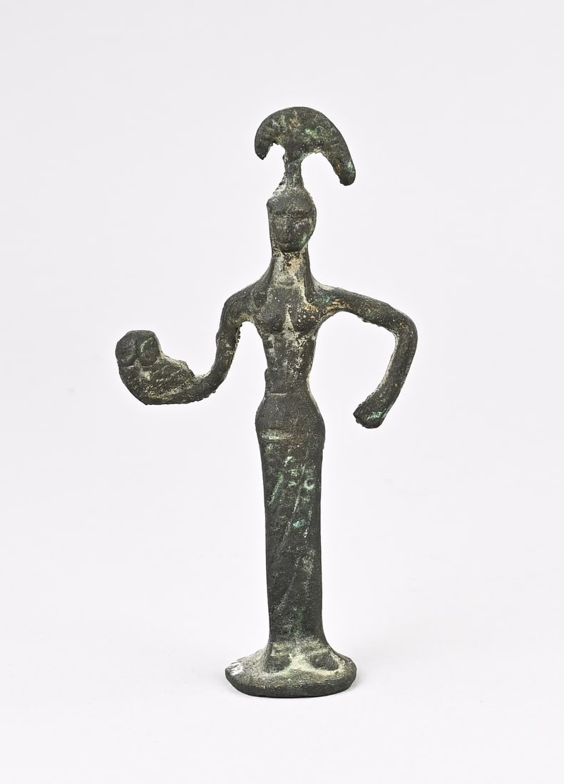Bronze archaeological find: Antique bronze archaeological find. Athina, Greek deity (Athens). Dimensions: H 14 cm. In good condition.