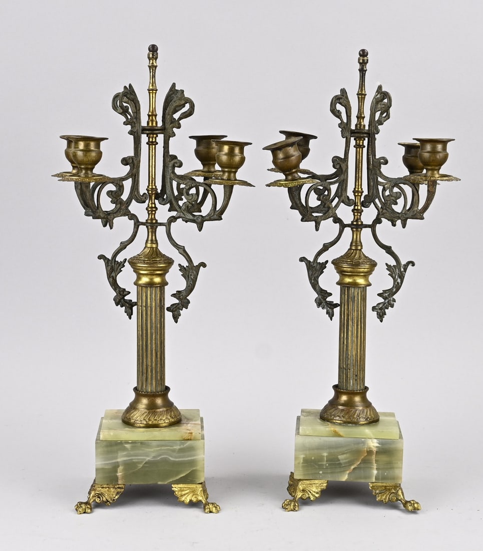 2x French candlestick with onyx, H 43 cm. (1 of 1)