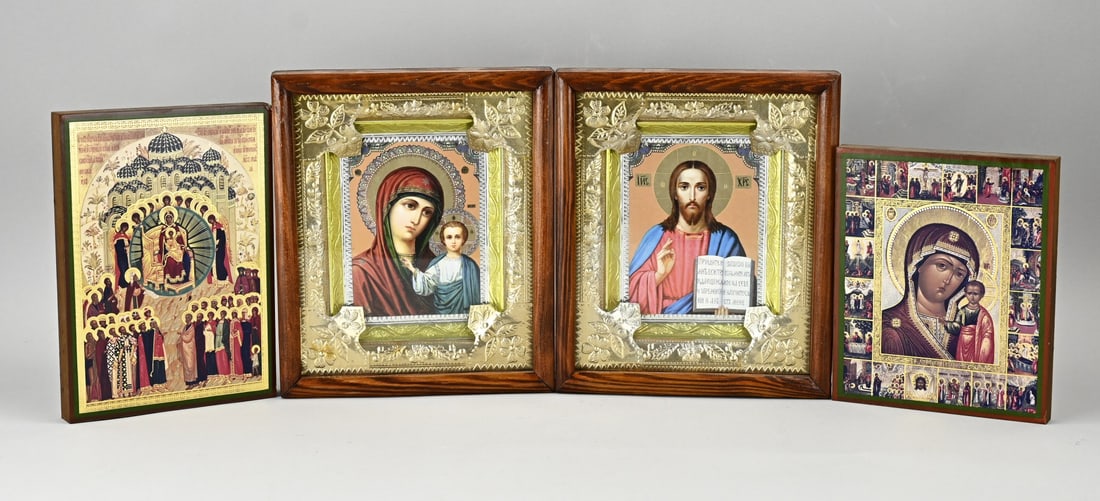 4x Icon (miscellaneous): 4x Icon. Miscellaneous. 20th Century. Dimensions: 21 x 26.5 cm. In good condition.