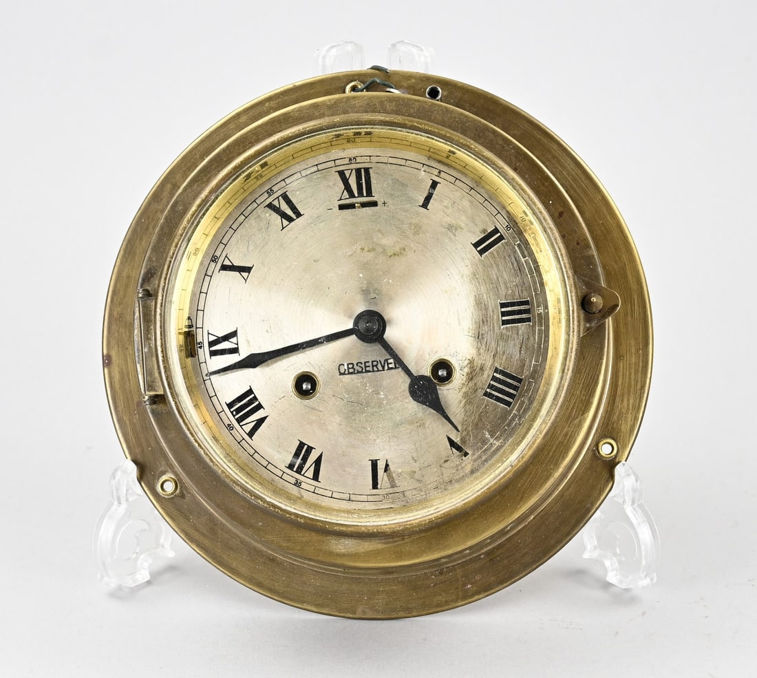Ship's bell Ø 21 cm.: Brass Observer (West Germany) ship's clock with half-hour strike. Germany. 20th century. Dimensions: Ø 21 cm. In good condition.