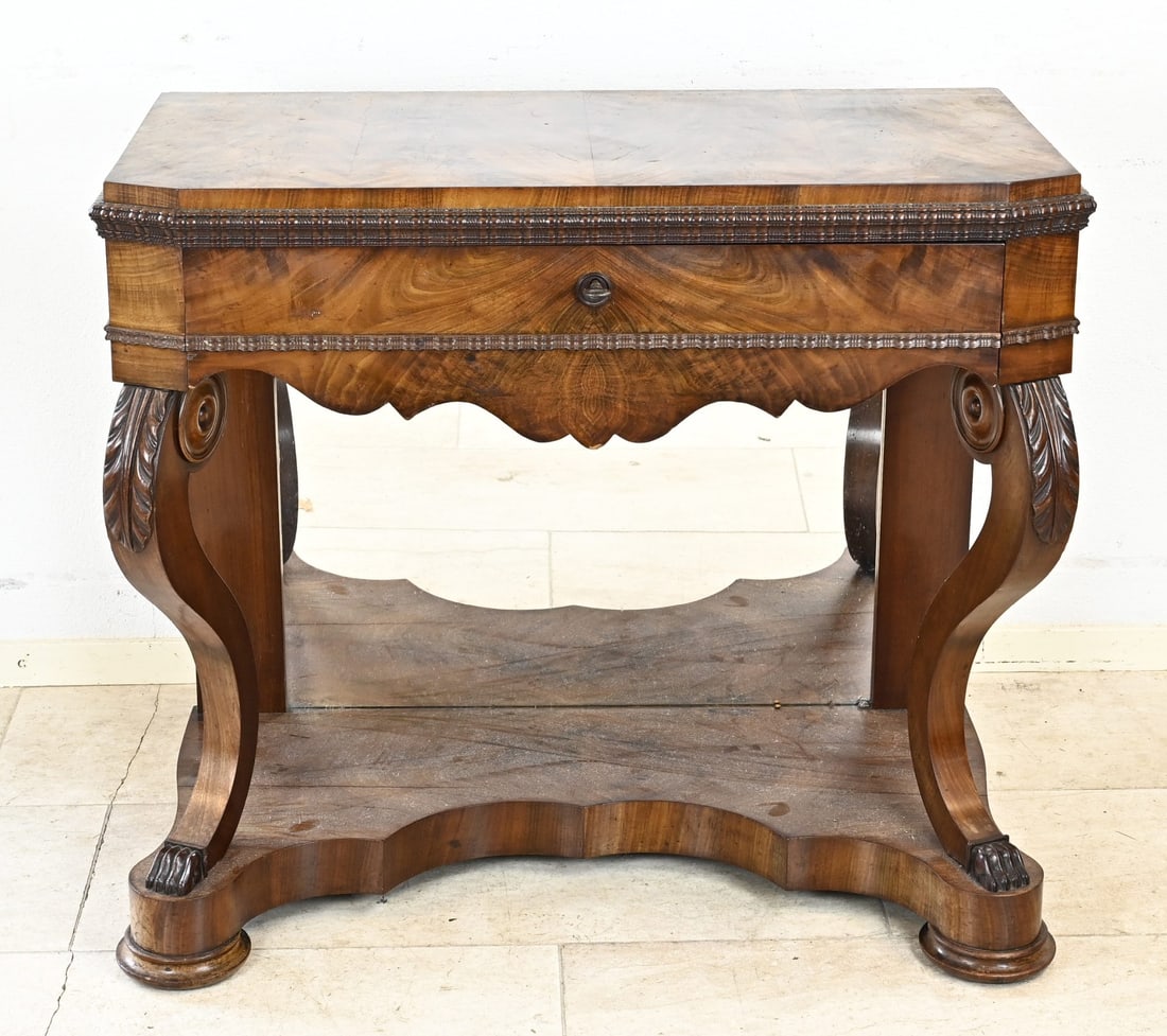 Mahogany trumeau: 19th-century mahogany trumeau with drawer and claw feet. Dimensions: 78 x 88 x 48 cm. In good condition.