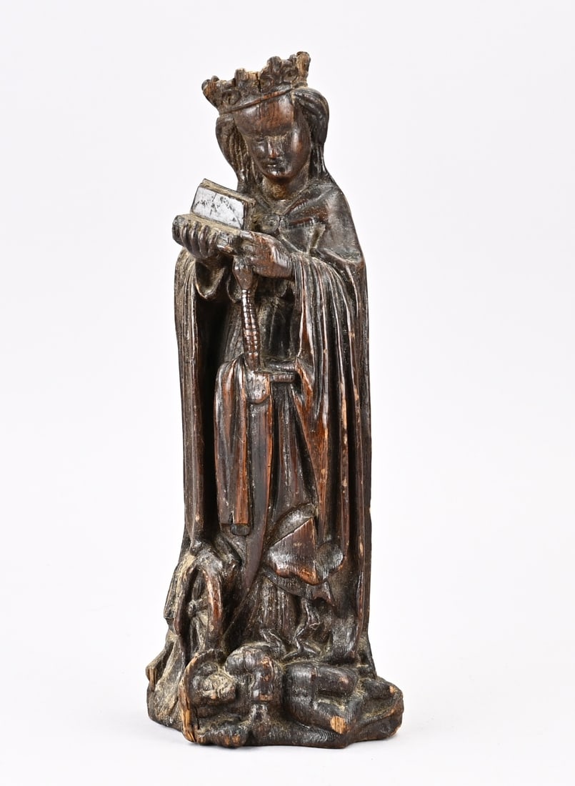 Katharina (16th century), H 33 cm.: 16th-century oak Saint Catherine figure. Dimensions: H 33 cm. In good original condition.