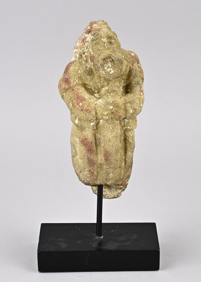 Sandstone figure: Antique sandstone figure, man with horse. Archaeological find. Dimensions: 19.5 cm. In good condition.