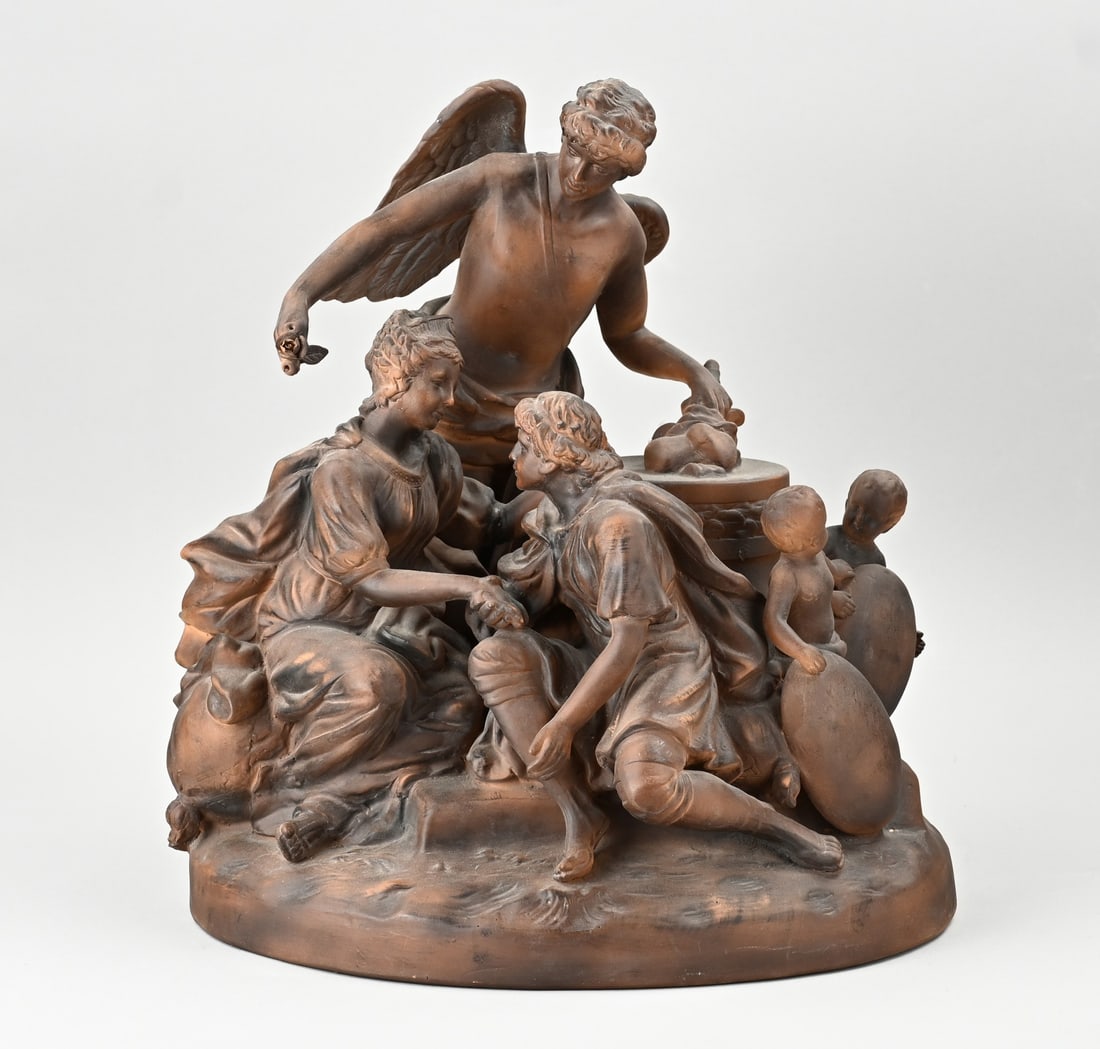 Terracotta figure group: Larger, older, terracotta figure group. Biblical scene. Dimensions: 41 x 40 x 28 cm. In good condition.