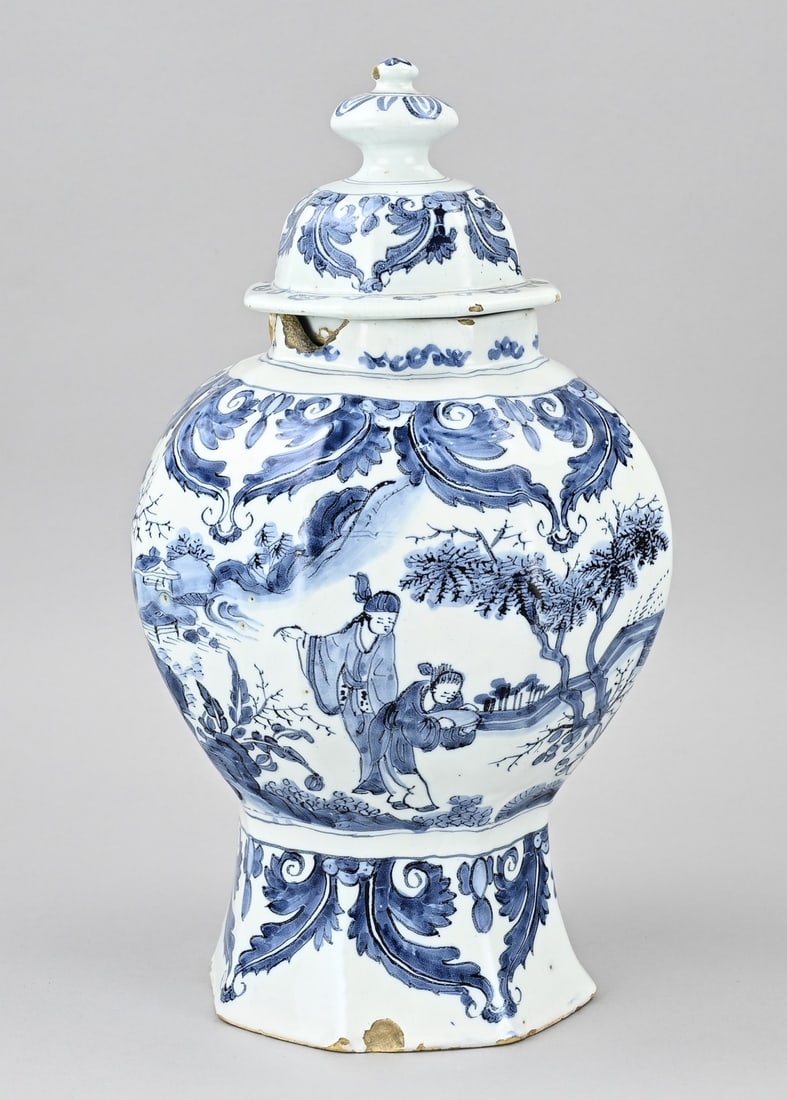 Delft faience lidded pot, H 37 cm. (1 of 3)