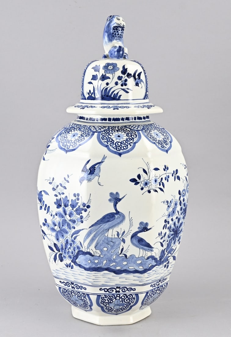 Delft lidded vase, H 51 cm. (1 of 3)