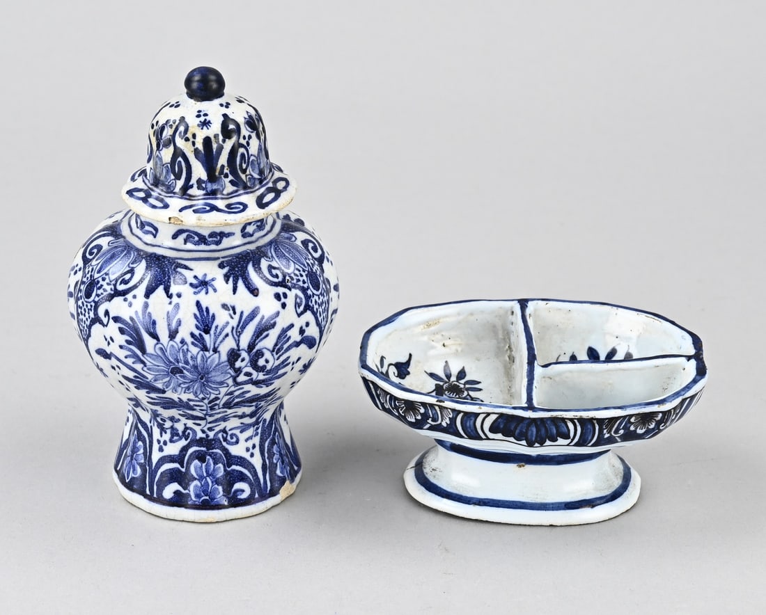 2-piece Delftware (salt cup/lidded pot) (1 of 2)