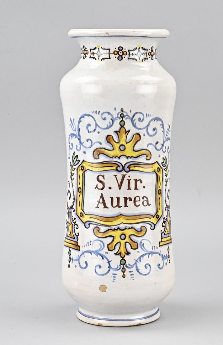 Large apothecary albarello, H 30.5 cm. (1 of 3)