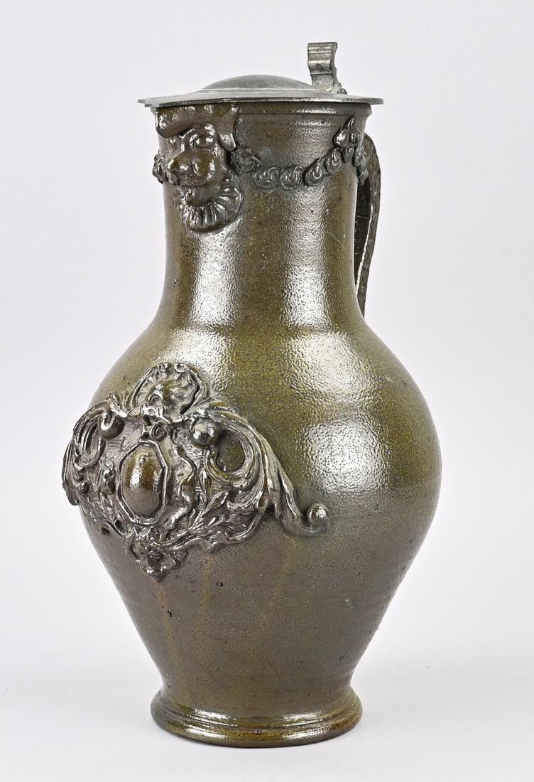 Stoneware lidded pitcher/pourer, H 37 cm. (1 of 3)