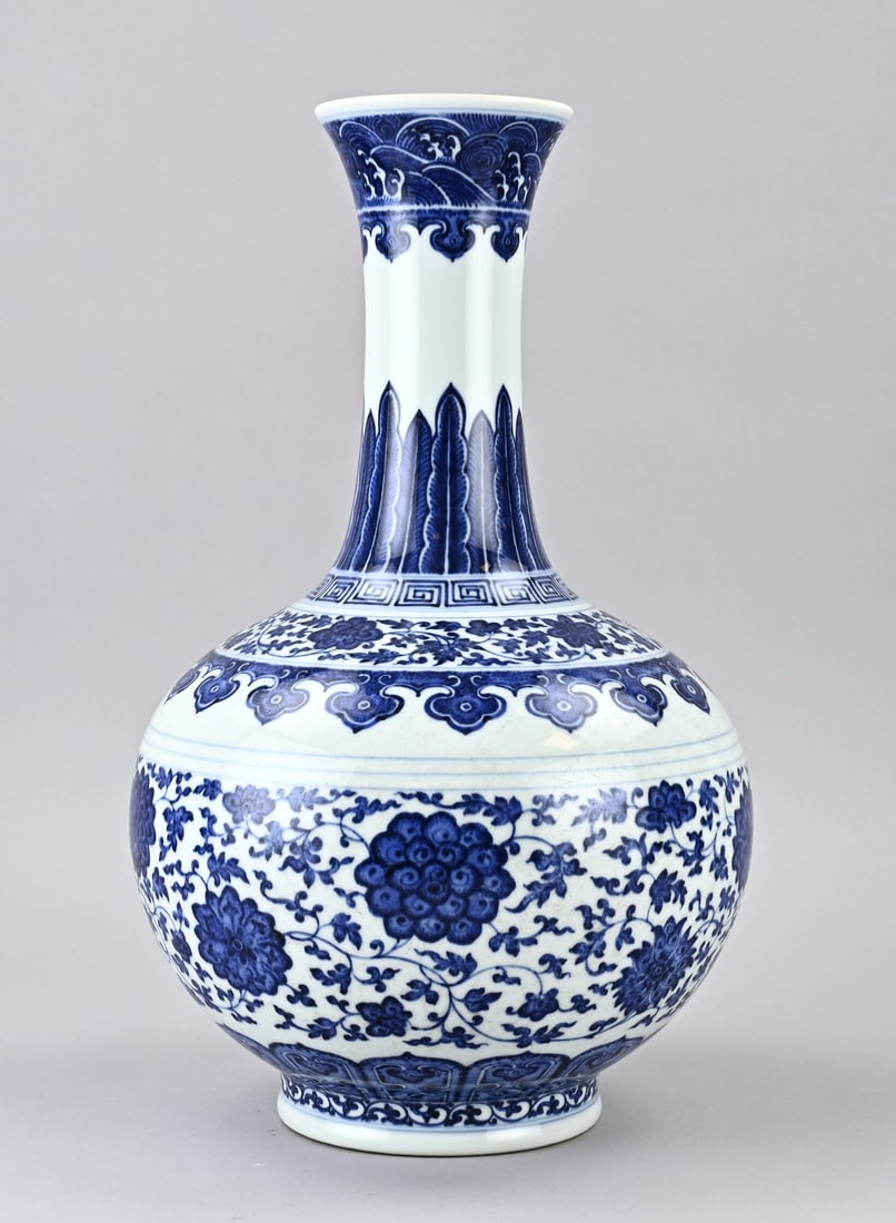 Chinese vase (blue/white), H 38.3 cm. (1 of 2)