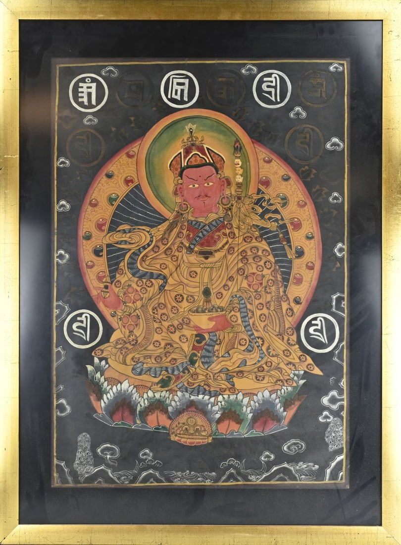 Thangka (Tibet): Tibetan hand-painted thangka. 20th century. Dimensions: 102 x 74 cm. In good condition.
