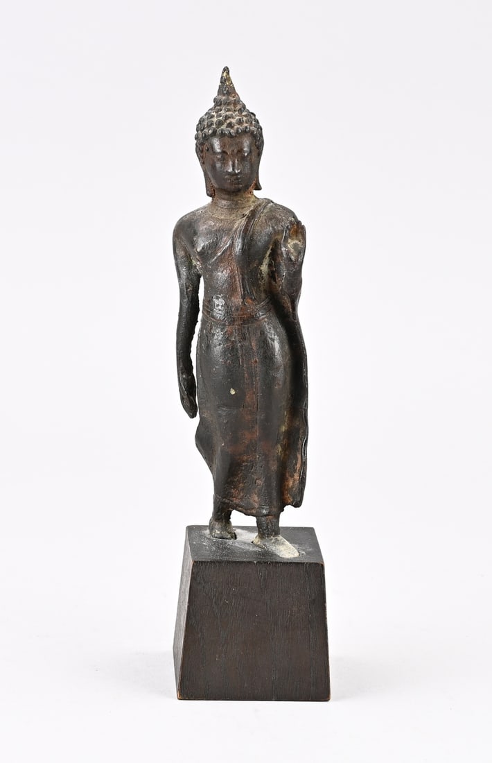 Bronze Thai Buddha on pedestal, H 17 cm. (1 of 2)